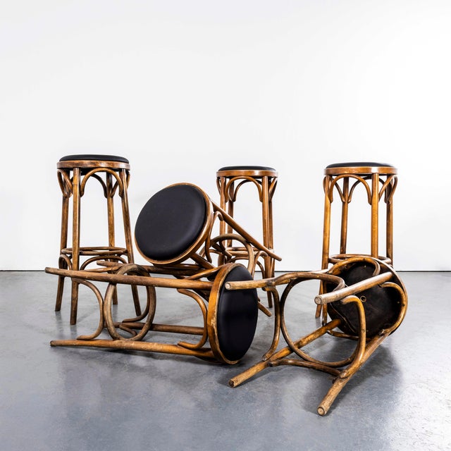 Brown Vintage Oak and Bentwood Bar Stools, 1960s, Set of 6 For Sale - Image 8 of 11