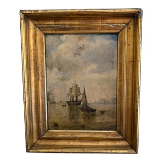 Late 19th Century Maritime Seascape Oil on Board in Original Giltwood Frame For Sale