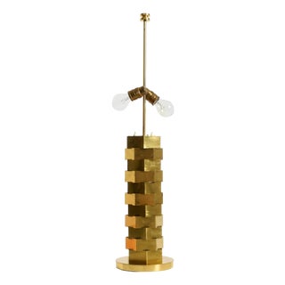 Large Brass Table Lamp with an Illuminated Base by Vereinigte Werkstätten, 1960s For Sale