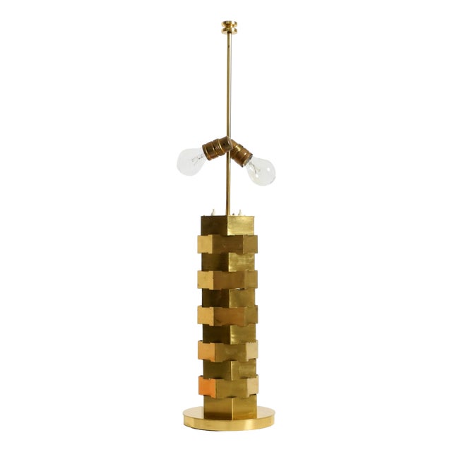 Large Brass Table Lamp with an Illuminated Base by Vereinigte Werkstätten, 1960s For Sale