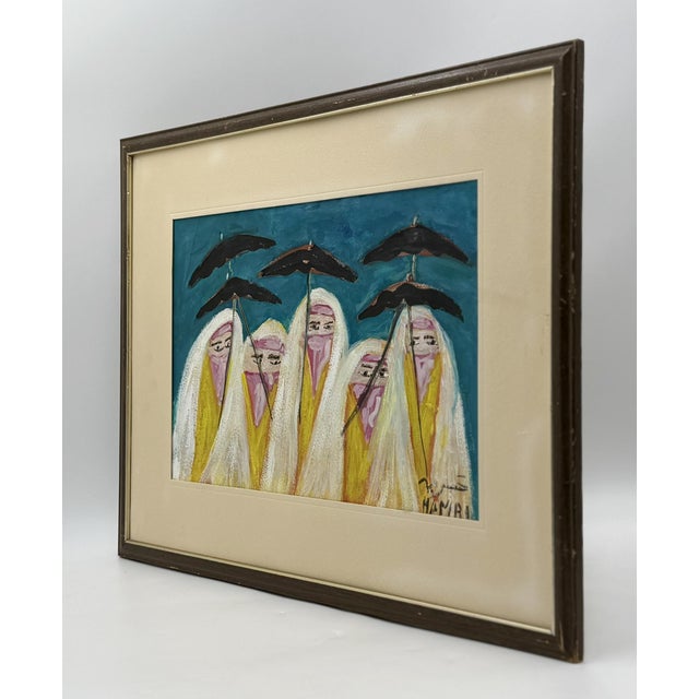 1970s Mohamed Hamri Moroccan Modernist Painting, Five Veiled Women, Signed For Sale - Image 4 of 18