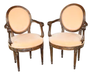 Pair of 18th C. French Louis XVI Carved Upholstered Armchairs