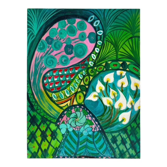 Green Paisley Meditation Painting by Carol Bertrand For Sale