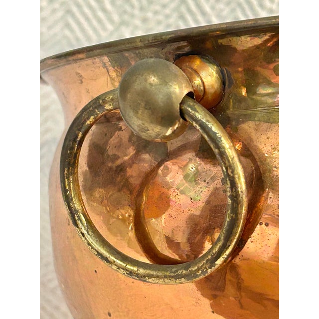 Vintage Hammered Copper Footed Cachepot Bowl With Brass Ring Handles, 10.5” For Sale In New Orleans - Image 6 of 11