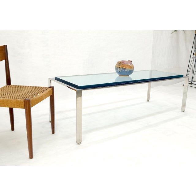 Transparent Solid Stainless Steel Base 3/4" Thick Glass Rectangle Coffee Table Mid Century For Sale - Image 8 of 10