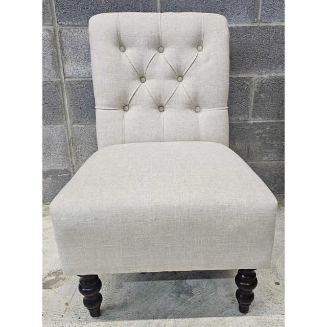 Wood Pair of Modern Upholstered and Tufted Slipper Chairs For Sale - Image 7 of 8