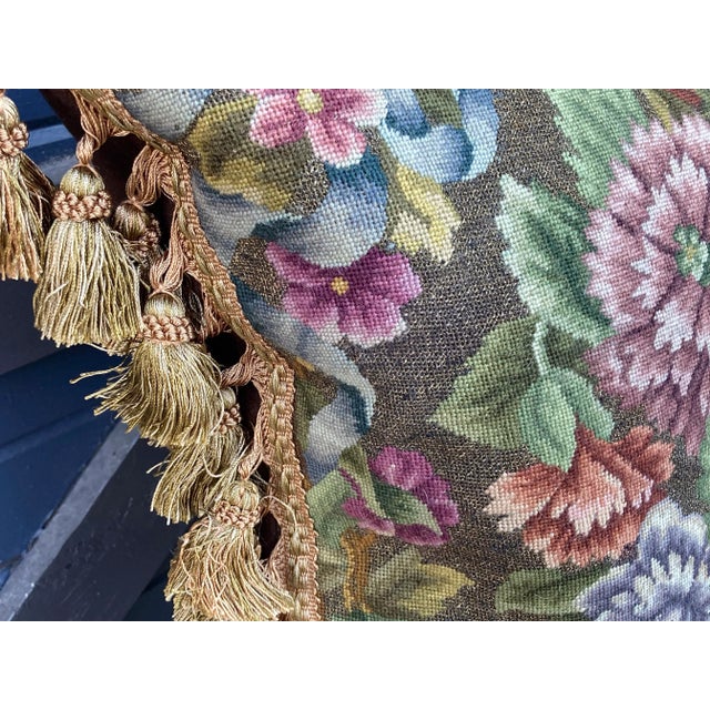 Vintage Metallic and Wool Needlepoint Floral Pillow For Sale - Image 4 of 6