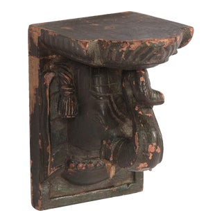 Vintage Elephant Carved Corbel Rustic Ranch Style Wall Sconce Shelf For Sale