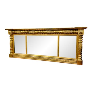 19th-Century American Federal-Style Gold Giltwood Triple Overmantle Mirror, For Sale