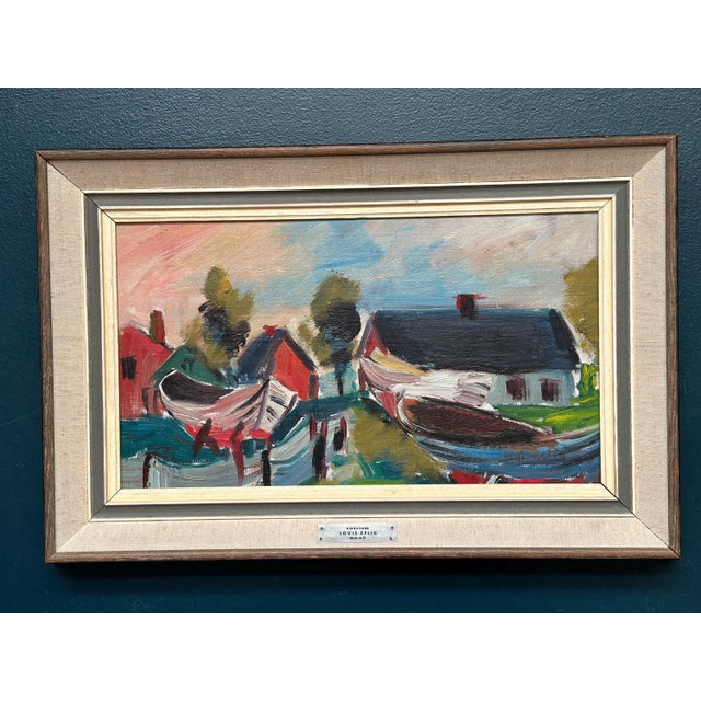 Louis Zelig, Boats in Fishing Village, 1950s, Oil on Panel, Framed For Sale - Image 15 of 18