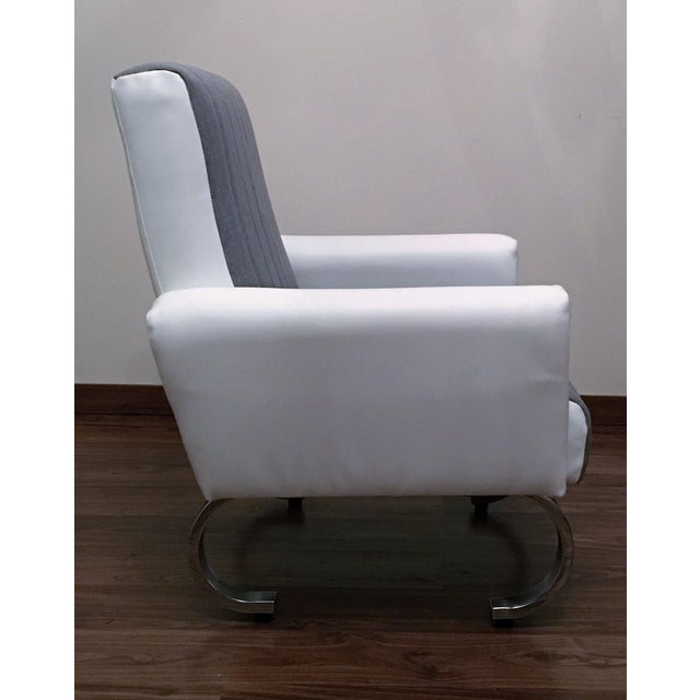 Mid-Century Modern Mid-Century Exclusive Italian Armchairs With Curved Metal Base - a Pair For Sale - Image 3 of 9