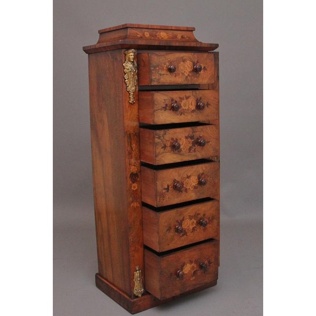 Antique Wellington Chest in Walnut and Marquetry, 1860 For Sale - Image 11 of 17