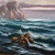 This Framed Signed Rocky Coastline Oil on Canvas captures a dramatic seascape with cresting waves churning around a rocky...