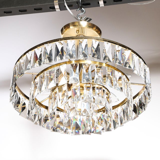 Mid-Century 3-Tier Faceted & Cut Crystal Chandelier in Brass W/ Glass Rod Detail For Sale In New York - Image 6 of 18