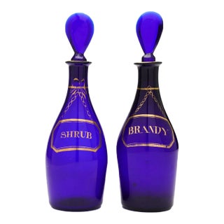 Pair of Blown Glass Decanters Attributed to Isaac Jacobs, 1790-1810 For Sale