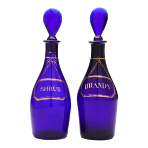 Pair of Blown Glass Decanters Attributed to Isaac Jacobs, 1790-1810