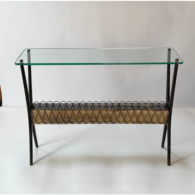 Mid-Century Modern Cesare Lacca Italian Console Table in Walnut, Brass, Italy 1950s For Sale - Image 3 of 17
