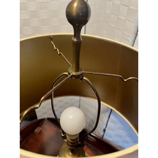 Mid 20th Century Chinese Hand Painted Green & Gold Porcelain Table Lamp With Shade For Sale - Image 4 of 12