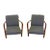 1960s Vintage Italian Modern Design Walnut Armchairs in Gray Blue Denim - a Pair For Sale