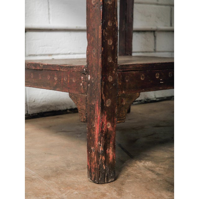 Vintage Rustic Solid Wood Side Table With Lower Shelf and Patina For Sale - Image 4 of 5