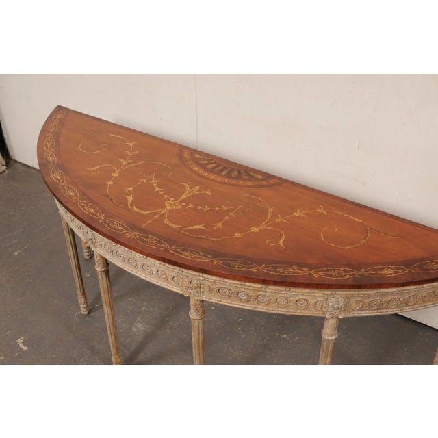 Ornate English Demi-Lune Console (Large!) For Sale - Image 12 of 12