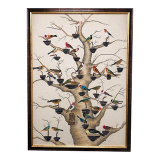 Chelsea House “The Aviary” Hand-Painted Watercolor on Silk For Sale