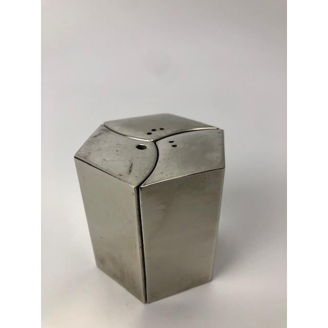 Mid-Century Modern 1950s Rare Stylish Silver Trio of Salt, Pepper & Mustard Shakers - Set of 3 For Sale - Image 3 of 8