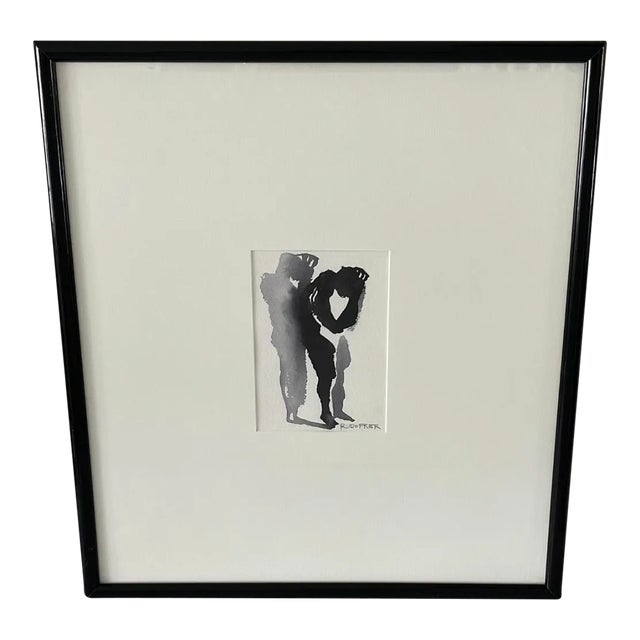 Vintage ‘Shadow of Lovers’ Minimalist Original Watercolor Painting Art Work by Jane Rudofker Signed and Framed For Sale