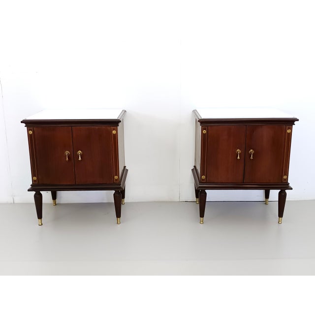 Mid-Century Modern Black Walnut Nightstands with Marble Tops attributed to Paolo Buffa, 1950s, Set of 2 For Sale - Image 3 of 14