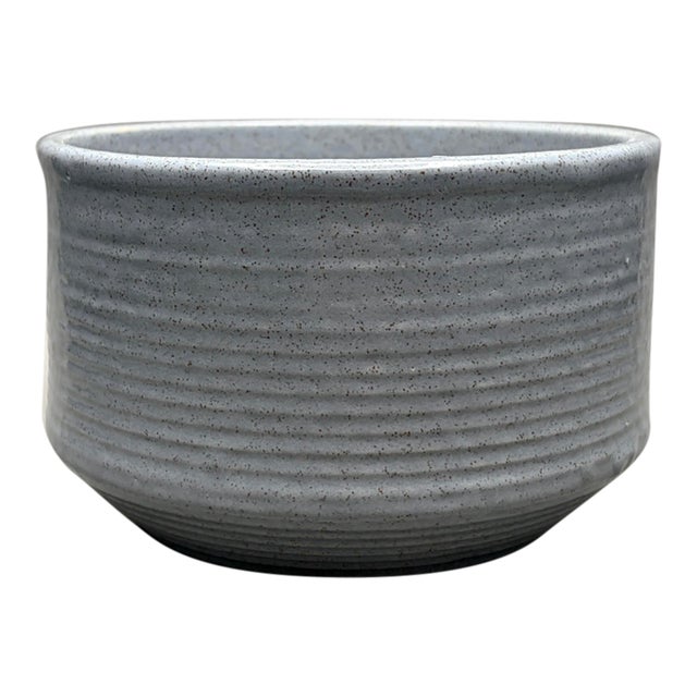 Vintage Blue Gray Speckled Glazed Ceramic Art Pottery Planter Pot For Sale