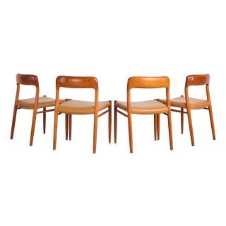 Mid-Century Danish Model 75 Dining Chairs in Teak by Niels Møller for J.L. Møllers, 1950s, Set of 4 For Sale