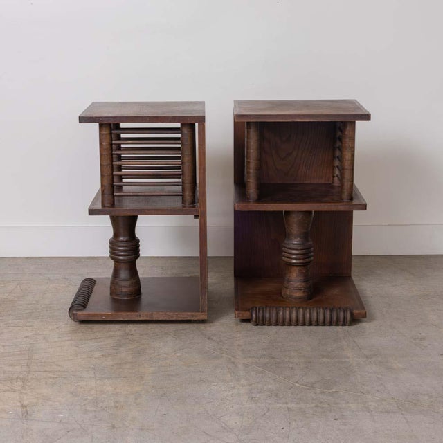 Charles Dudouyt Pair of 1940s French Oak End Tables Attributed to Charles Dudouyt For Sale - Image 4 of 17