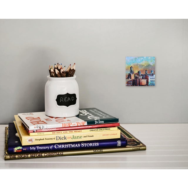 Wood Base Defensive Formation by Josh George | Mixed Media Water Tower Cityscape For Sale - Image 7 of 8