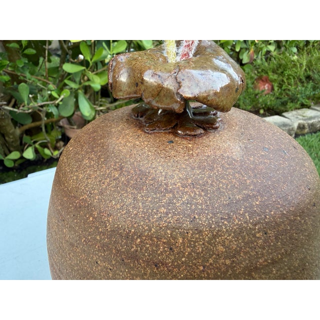 Brown Organic Mixed Media Studio Pottery Decor Sculpture With Faux Fiddlehead Ferns For Sale - Image 8 of 12