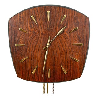 Mid Century Modern Wall Clock Rosewood Pendulum Weights Hanging Junghans Chime For Sale