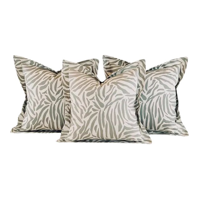 Designer Vicki Payne Free Spirit Gray Ivory Zebra African Safari Animal Print Pillows- 3 Pc Set For Sale