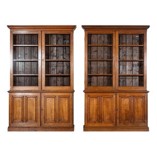 Large Antique English Oak Glazed Bookcase Cabinet, 1880 For Sale