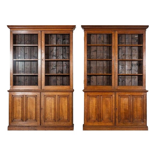 Large Antique English Oak Glazed Bookcase Cabinet, 1880 For Sale