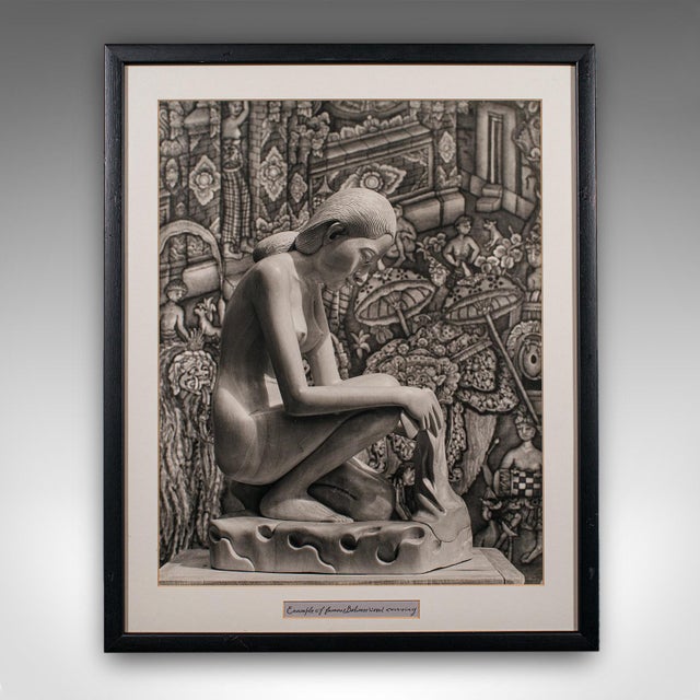 This is a vintage monochrome photograph of Balinese wood carving. An Oriental, framed large format black & white still...