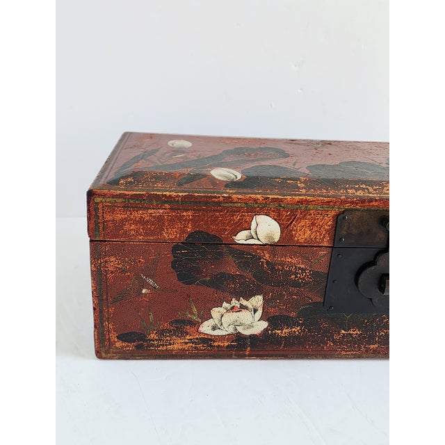 Vintage Leather Handpainted Chinese Box For Sale - Image 9 of 12