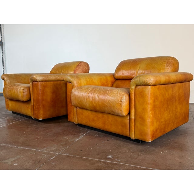 Vintage 1970's Italian Cognac Leather Lounge Chairs For Sale - Image 4 of 16