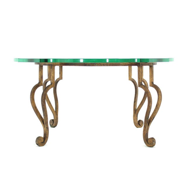 Art Nouveau Wrought Iron Base Coffee Table With Thick ...