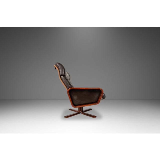 Scandinavian Modern Lounge Chair & Ottoman Set in Beech & Leather by Soda Galvano for Vatne Mobler, Norway, C. 1970s For Sale In Orlando - Image 6 of 18