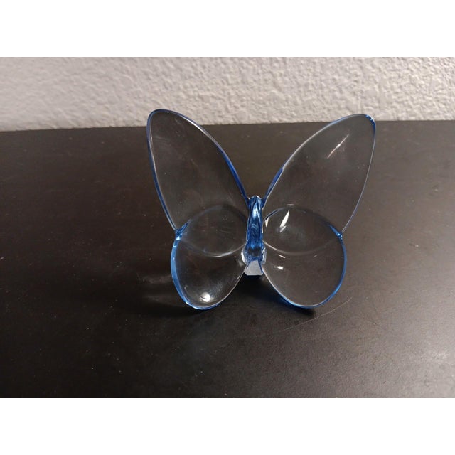 Glass 1990s Baccarat Crystal Iridescent Blue Papillon Lucky Butterfly For Sale - Image 7 of 10