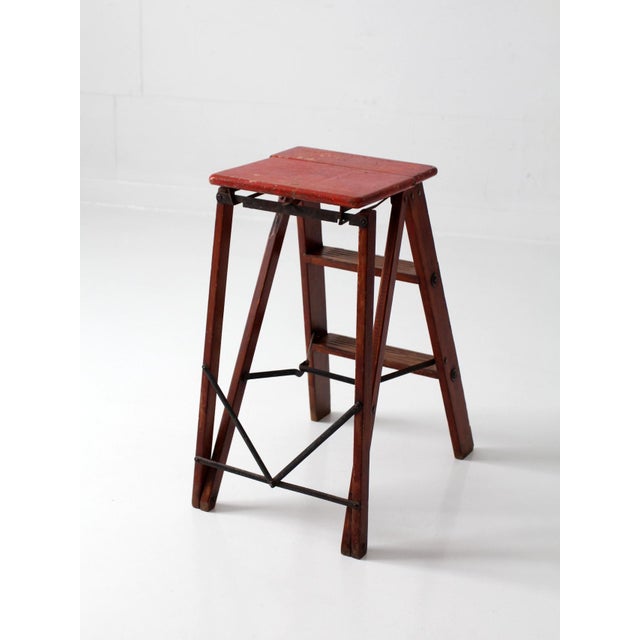 Mid-Century Wood Folding Step Ladder Stool For Sale - Image 6 of 18
