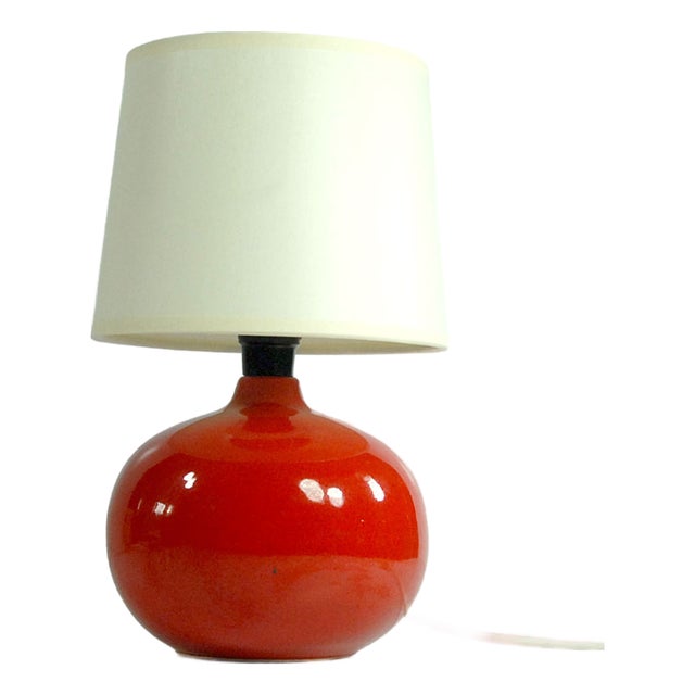 Small Vintage Red Glazed Ceramic Table Lamp, 1980s For Sale