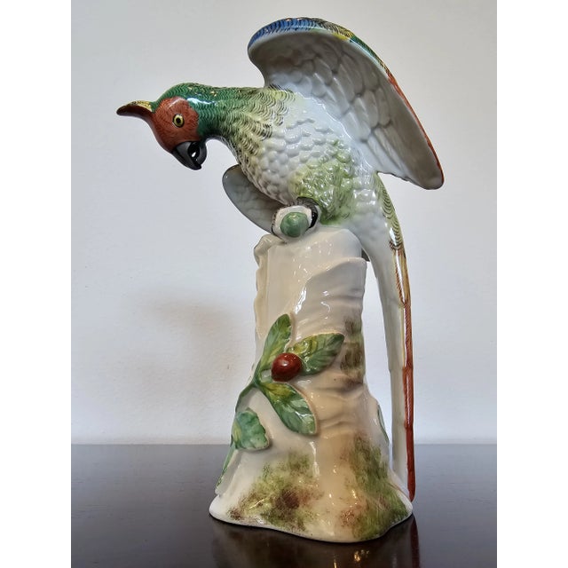 French Antique Paris Porcelain Bourdois and Bloch Colorful Parrot Figurine For Sale - Image 3 of 12