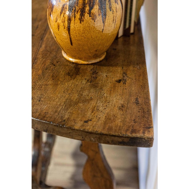 17th Century Italian Baroque Period Walnut Demilune Table with Carved Lyre Base For Sale - Image 12 of 14