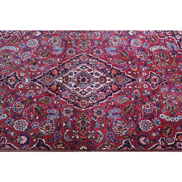 Textile 1940s Hand-Knotted Vintage Sarouk Rug in Rich Red Palette -4' 5'' X 6' 11'' For Sale - Image 7 of 9