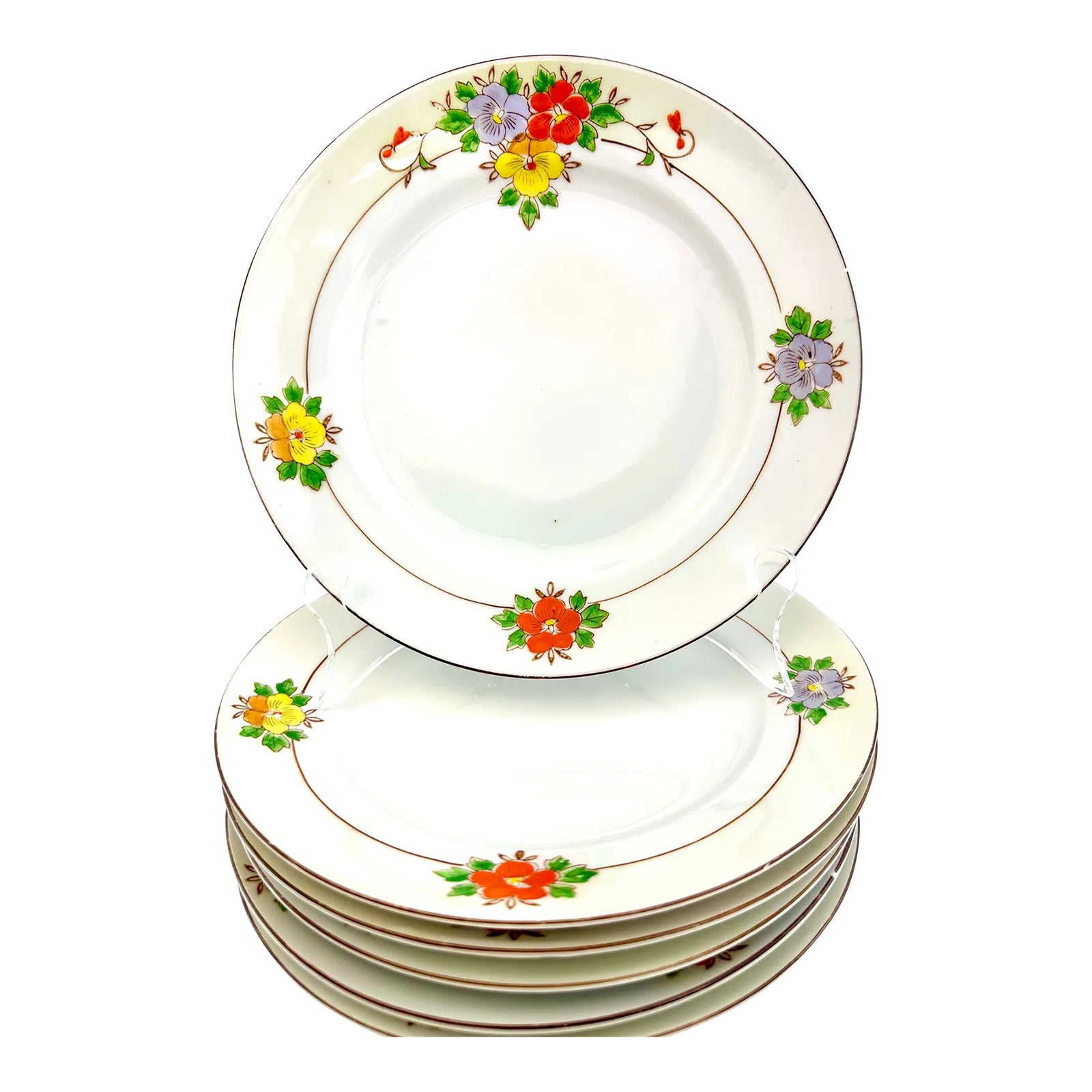 Mitsukoリンク 昭和レトロ 東洋ファニチア ヴィンテージ 花柄 Vintage 1940's Hand Painted Floral Plates, Trico Nagoya Japan- Set